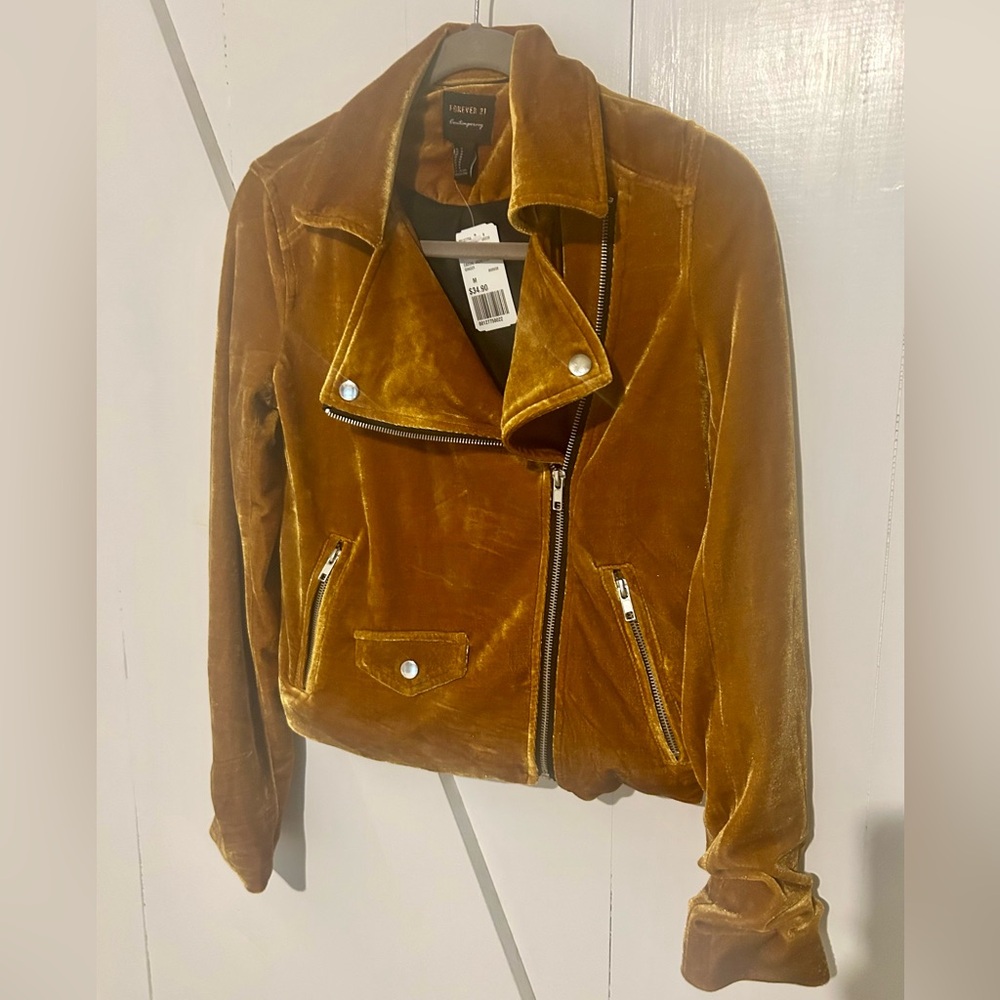 COPY - Forever 21 Mustard Yellow/Ginger Velvet Moto Jacket Size M